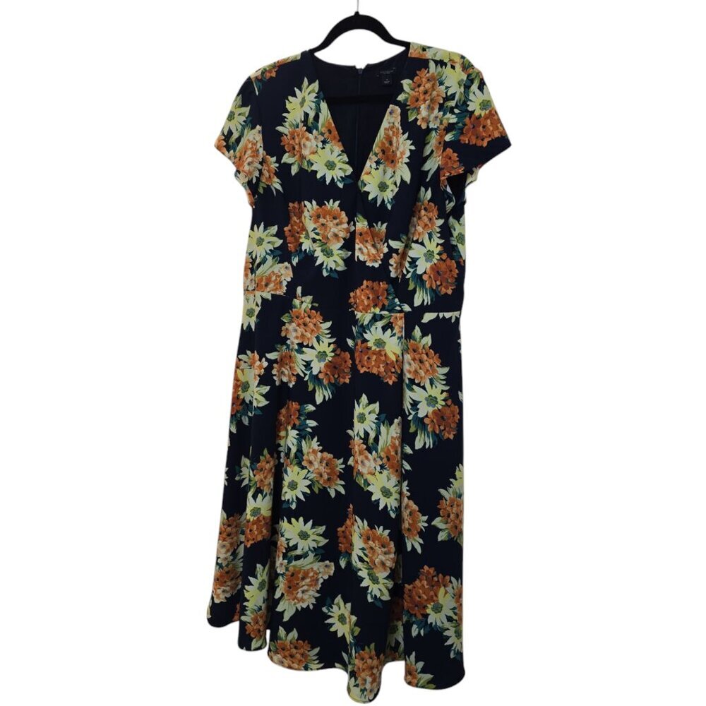 Ann Taylor Factory Floral Dress - Navy with Orange and Yellow Flowers
